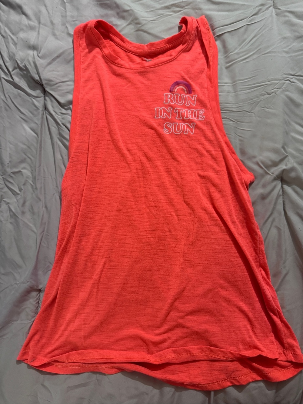 Old Navy Coral Tank Top with 'Run In The Sun' Graphic